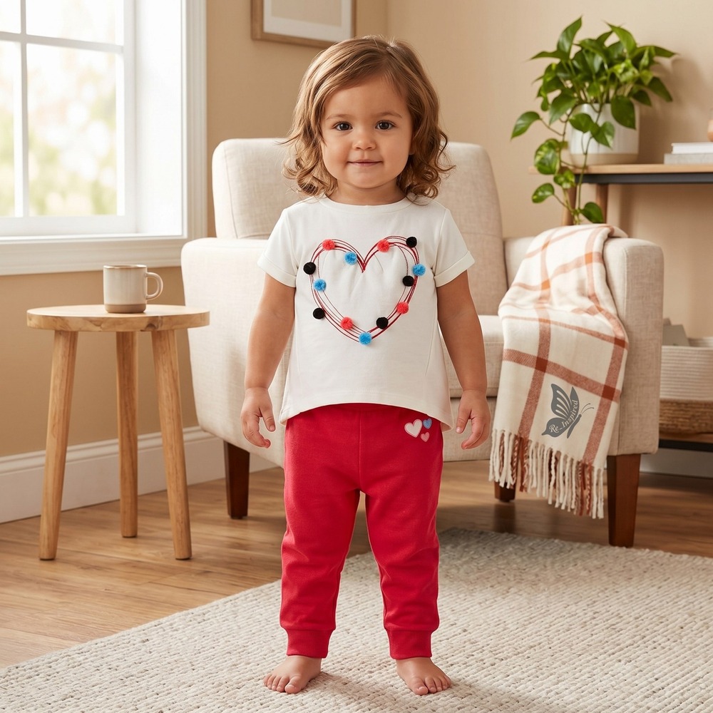 Limited Too Baby Girls 12M Pom‎ Pom Heart Tee Pink Jogger 2 Piece Set NWT